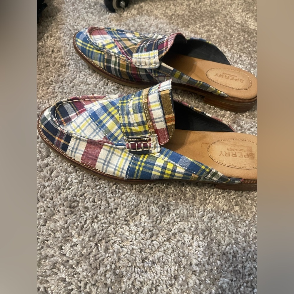 Sperry Seaport Fina mules in a multicolor madras plaid fabric - Picture 5 of 6